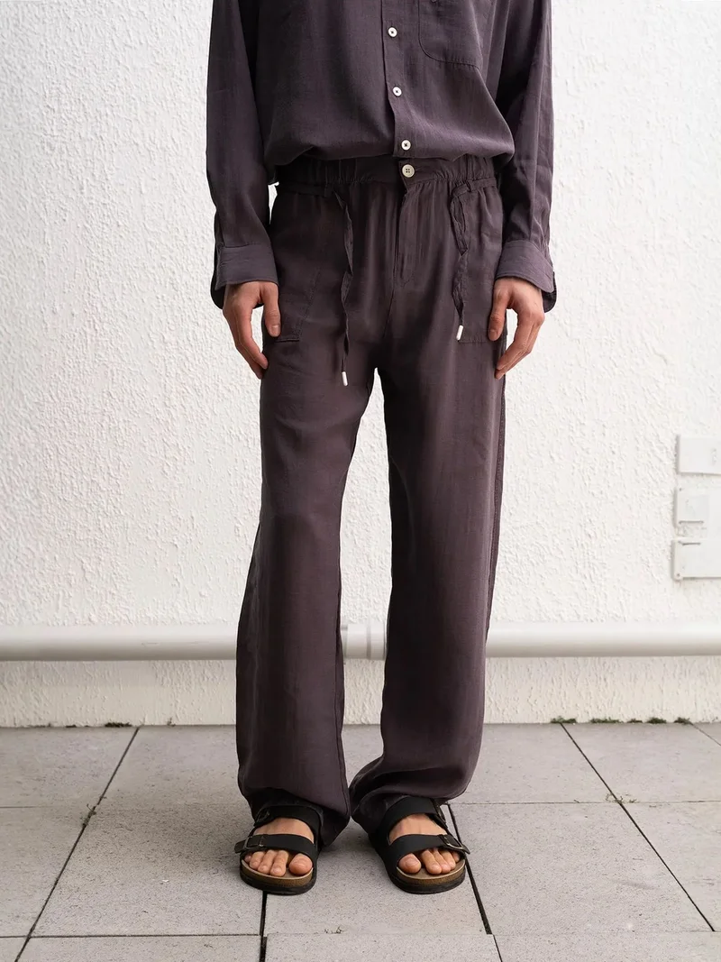 Giesto Charcoal Grey GIESTO Relaxed Fit Wide Leg Drawstring Pants for Men | Best Price UAE